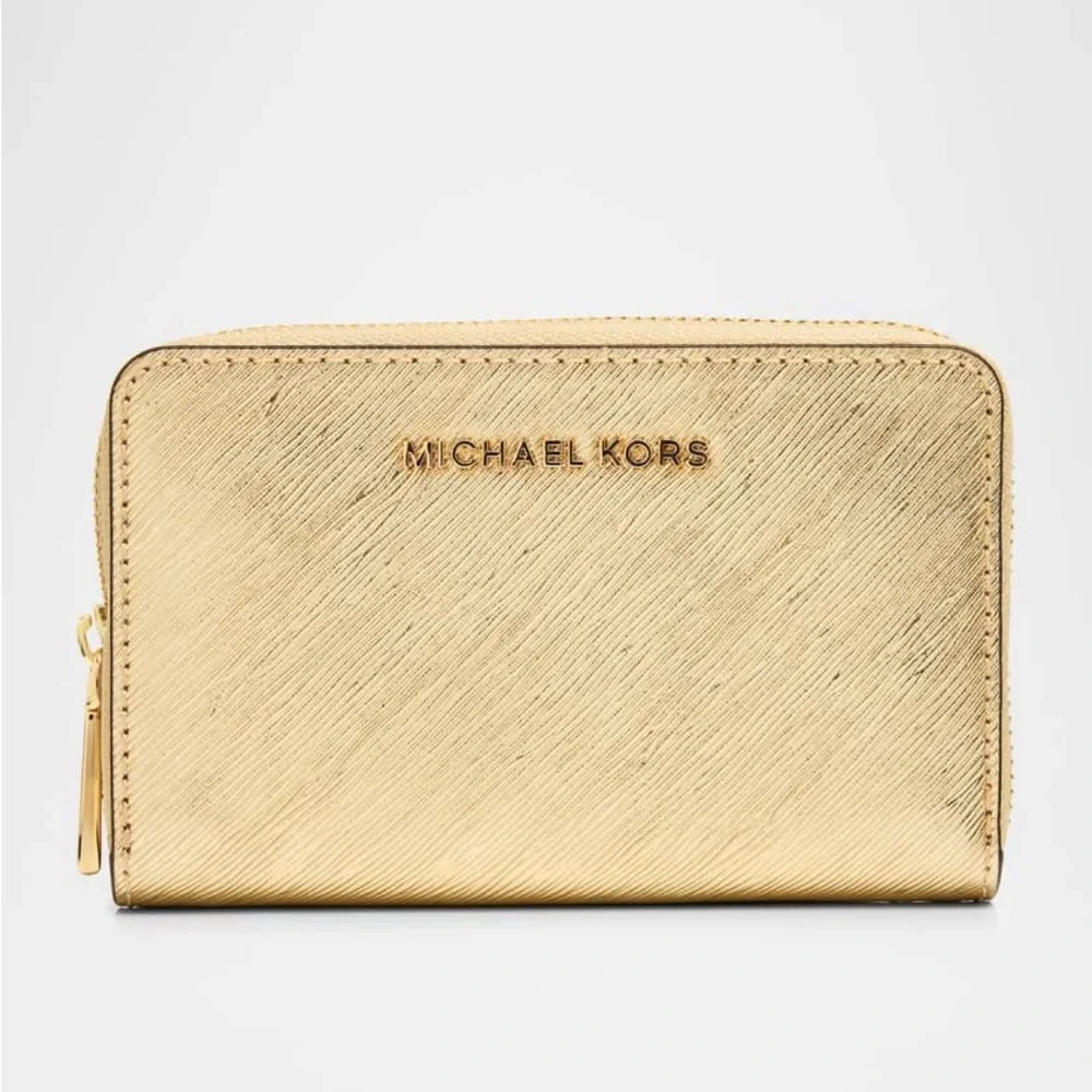 New Michael Kors Metallic Gold Zip-Around Wallet